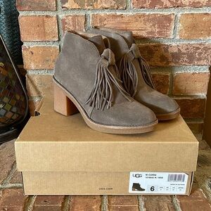 NIB UGG Corin Tassel Suede Block Heel Booties